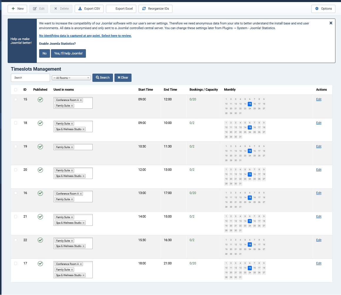 Timeslots list in admin